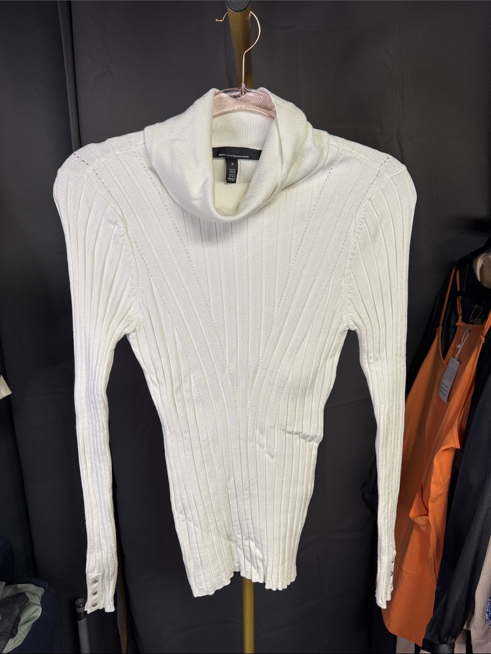 White House Black Market Cream Ribbed Cowl Neck Sweater